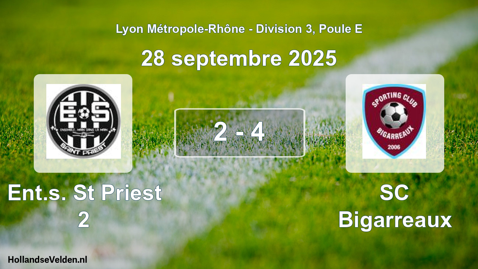 Gespeelde wedstrijd: Ent.s. St Priest 2 - SC Bigarreaux 2 - 4 (28 september 2025)