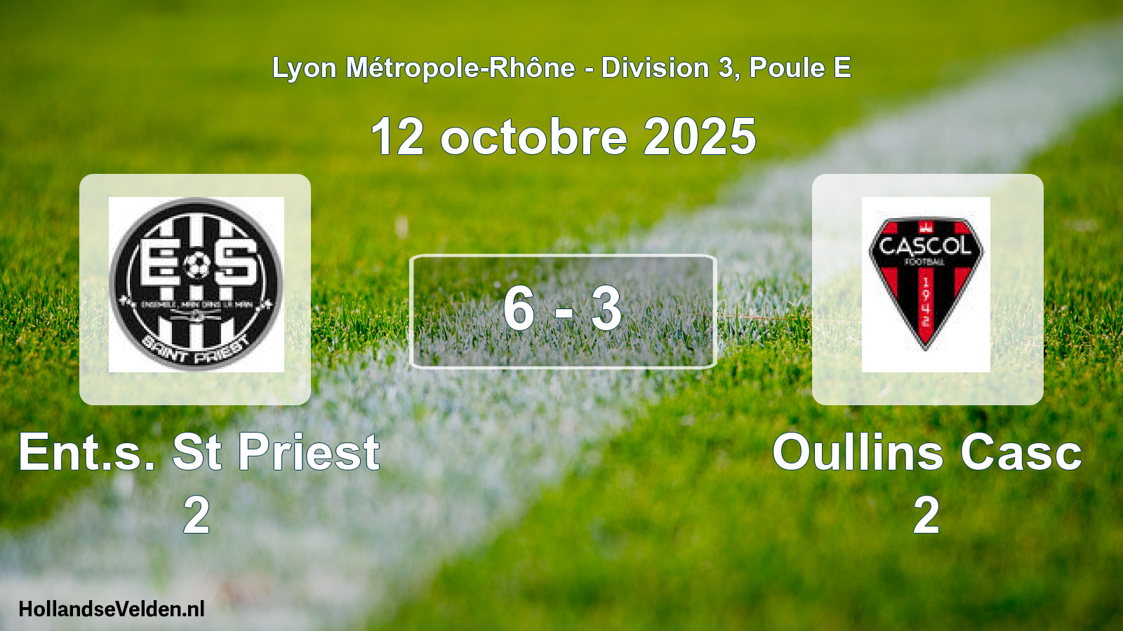 Match joué: Ent.s. St Priest 2 - Oullins Casc 2 6 - 3 (12 octobre 2025)