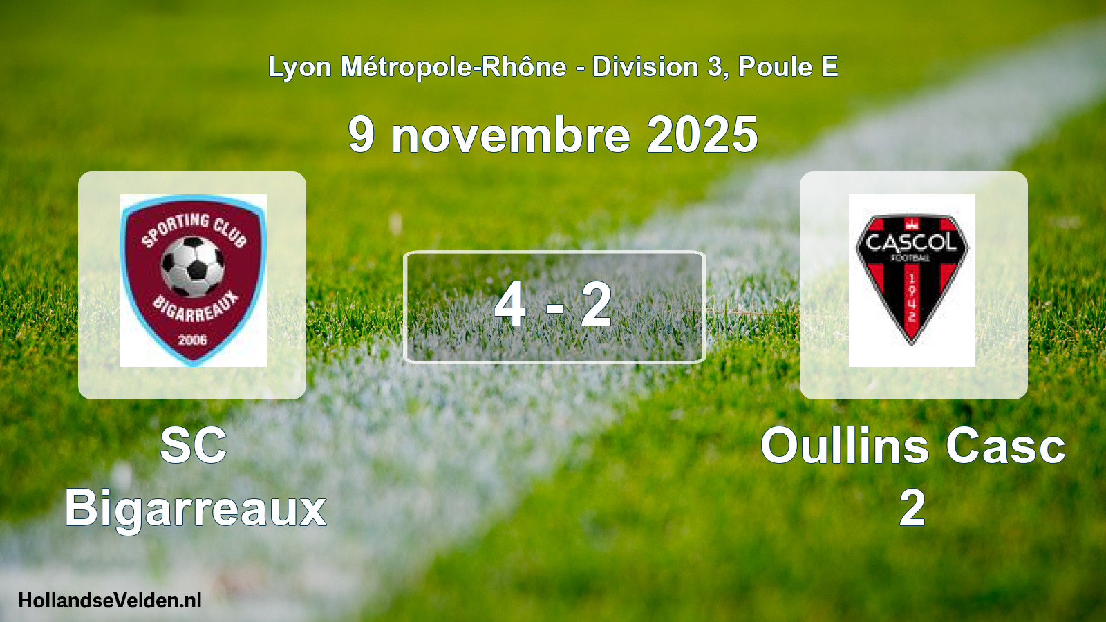 Gespeelde wedstrijd: SC Bigarreaux - Oullins Casc 2 4 - 2 (9 november 2025)