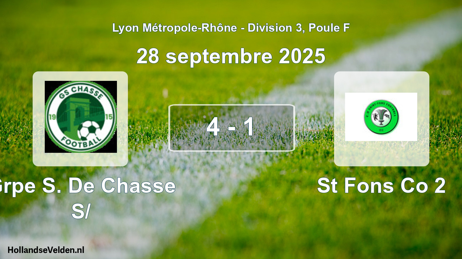 Gespeelde wedstrijd: Grpe S. De Chasse S/ - St Fons Co 2 4 - 1 (28 september 2025)