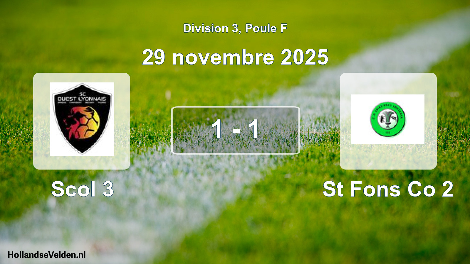 Match joué: Scol 3 - St Fons Co 2 1 - 1 (29 novembre 2025)