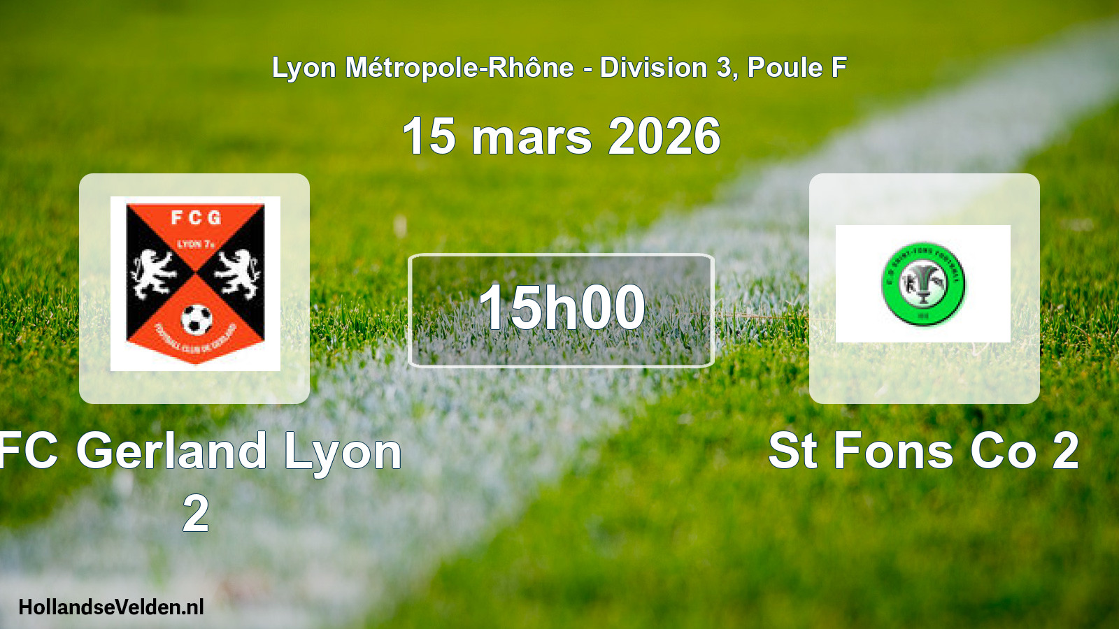 Geplande wedstrijd: FC Gerland Lyon 2 - St Fons Co 2 (15 maart 2026)