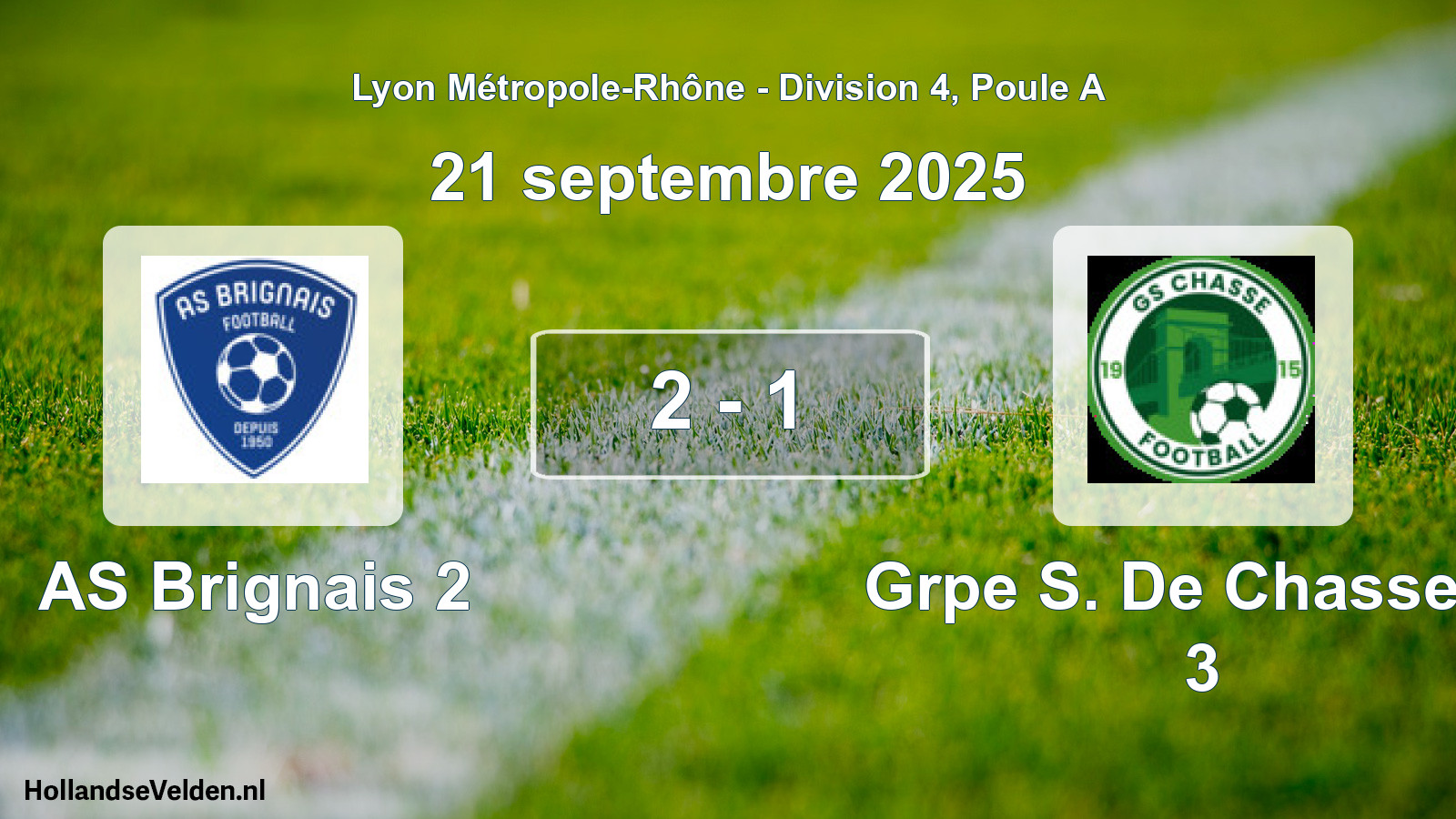 Gespeelde wedstrijd: AS Brignais 2 - Grpe S. De Chasse S/ 3 2 - 1 (21 september 2025)