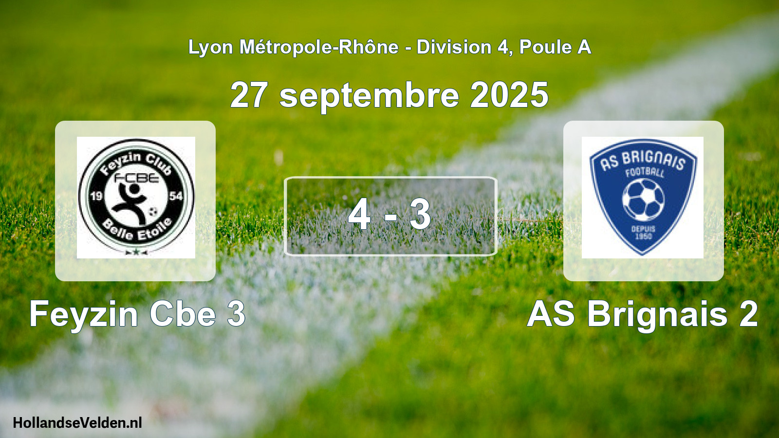 Gespeelde wedstrijd: Feyzin Cbe 3 - AS Brignais 2 4 - 3 (27 september 2025)