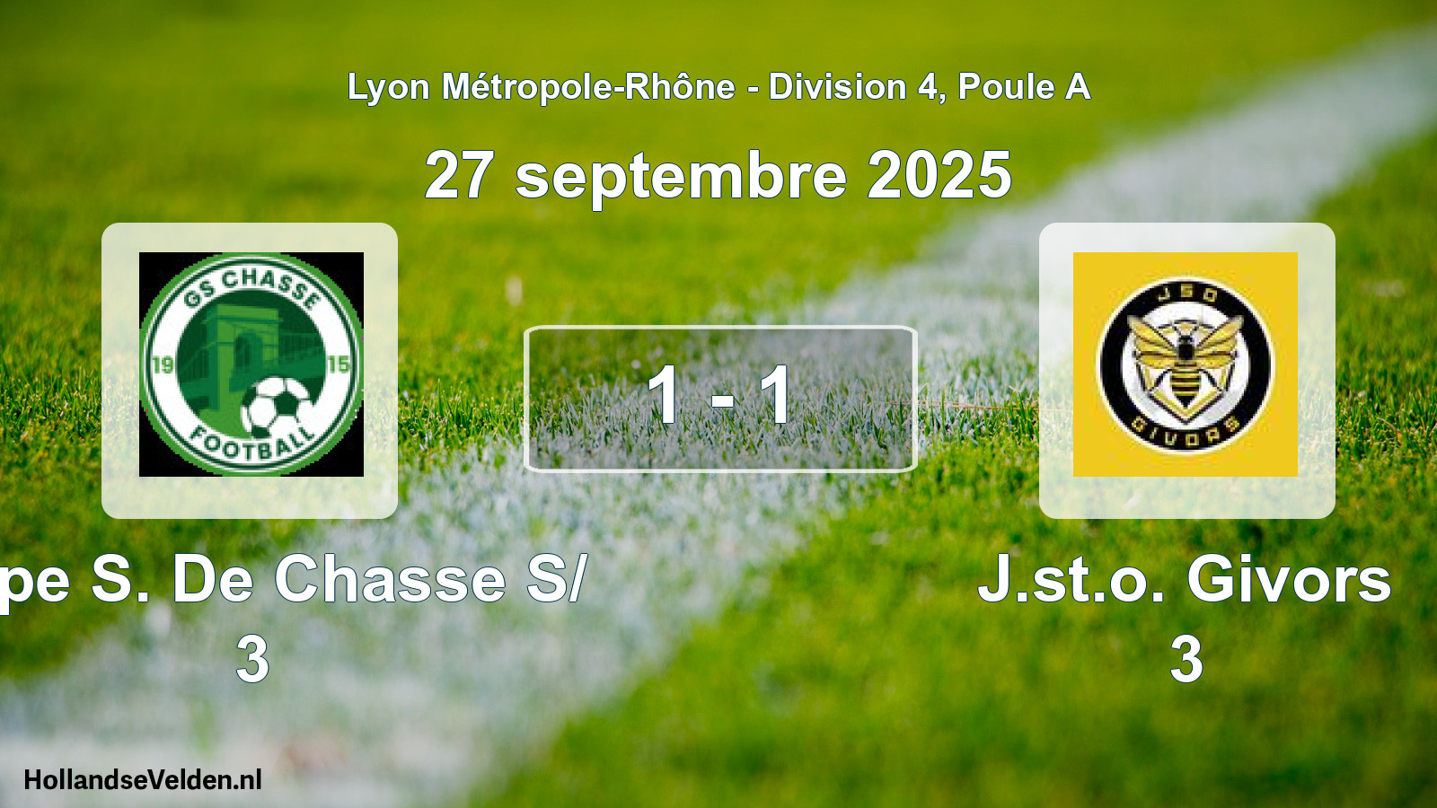 Match joué: Grpe S. De Chasse S/ 3 - J.st.o. Givors 3 1 - 1 (27 septembre 2025)