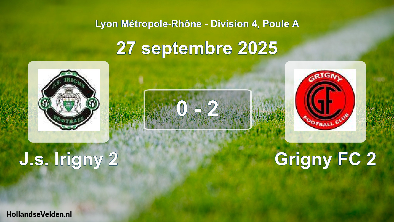 Gespeelde wedstrijd: J.s. Irigny 2 - Grigny FC 2 0 - 2 (27 september 2025)
