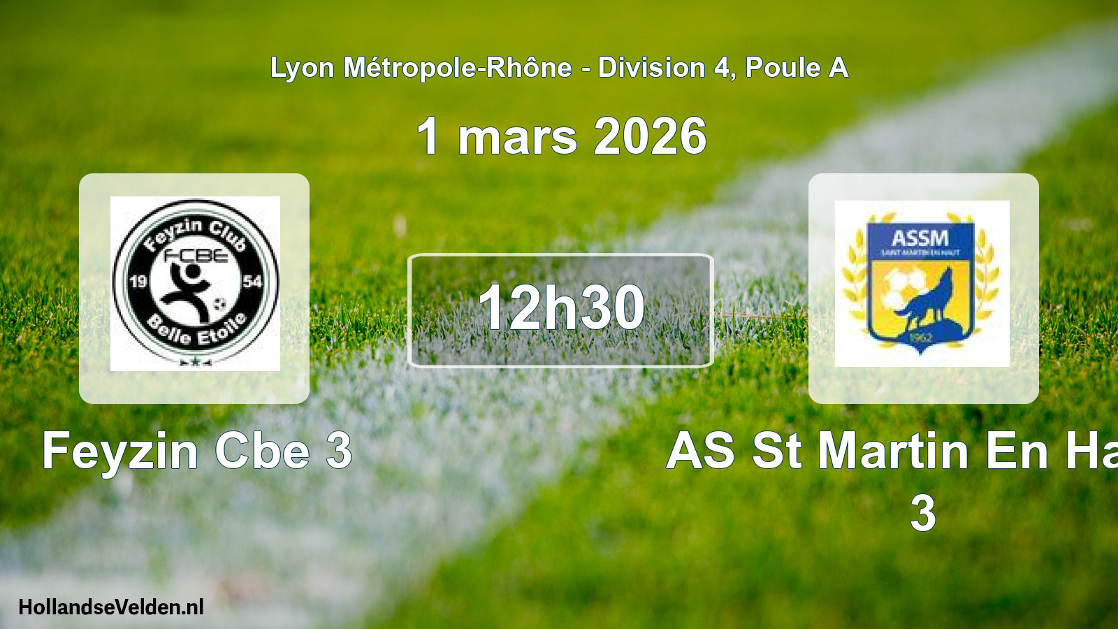 Match programmé: Feyzin Cbe 3 - AS St Martin En Haut 3 (1 mars 2026)