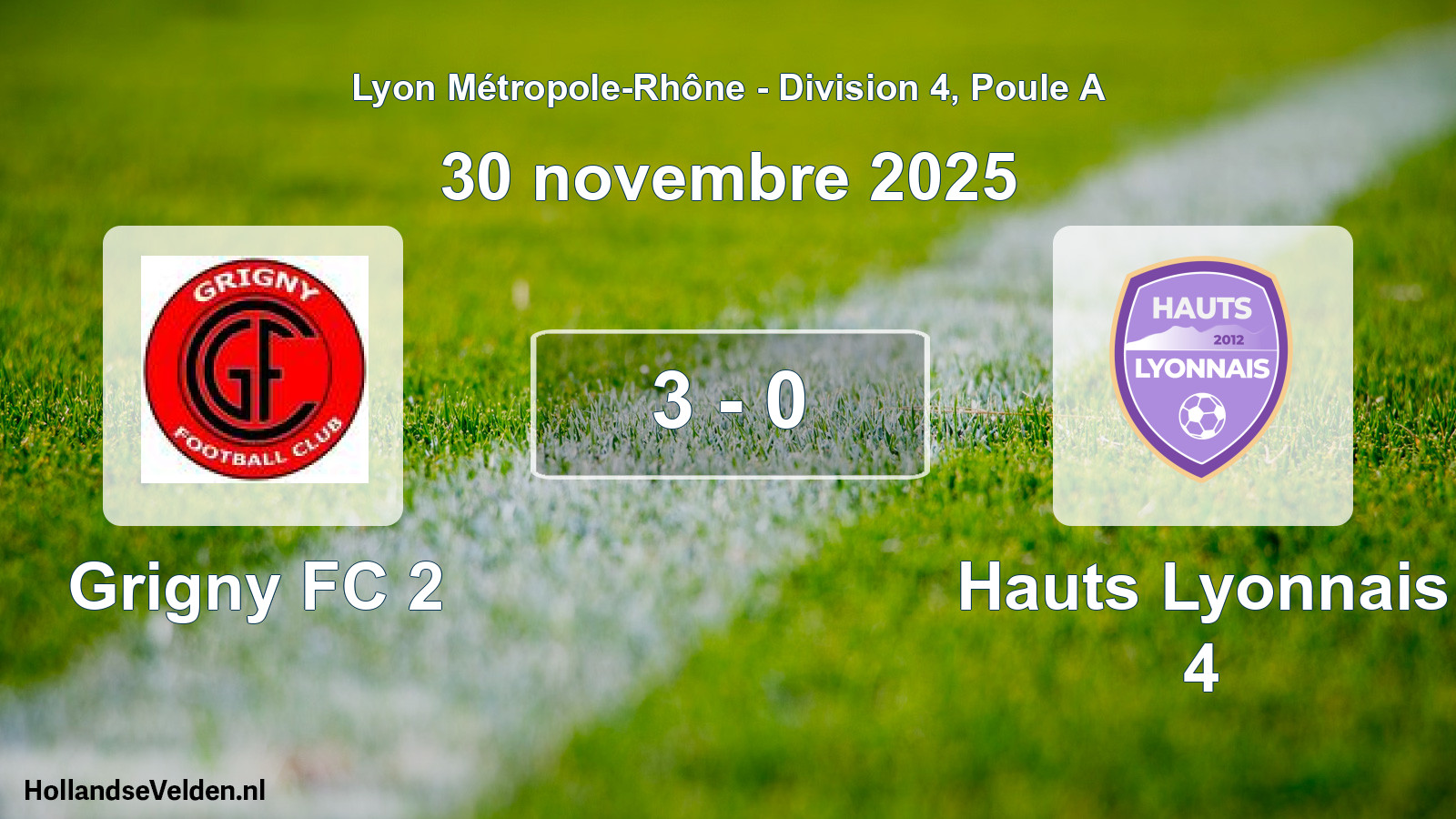 Gespeelde wedstrijd: Grigny FC 2 - Hauts Lyonnais 4 3 - 0 (30 november 2025)