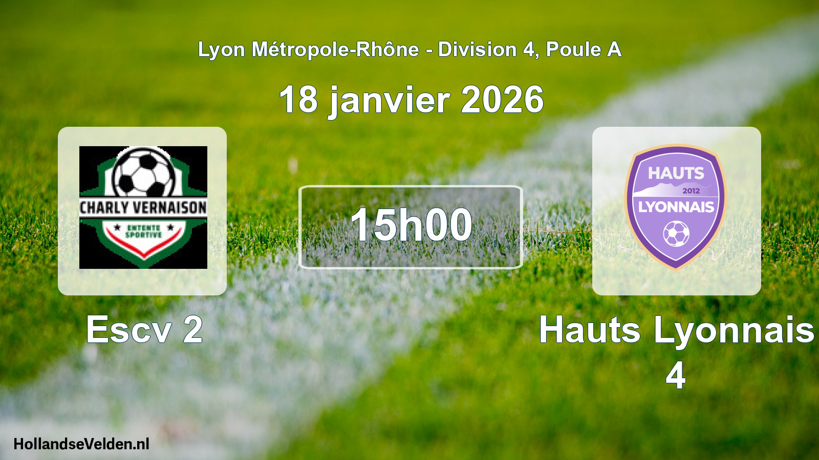 Match programmé: Escv 2 - Hauts Lyonnais 4 (18 janvier 2026)