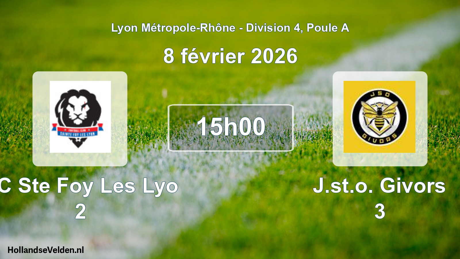 Match programmé: FC Ste Foy Les Lyo 2 - J.st.o. Givors 3 (8 février 2026)