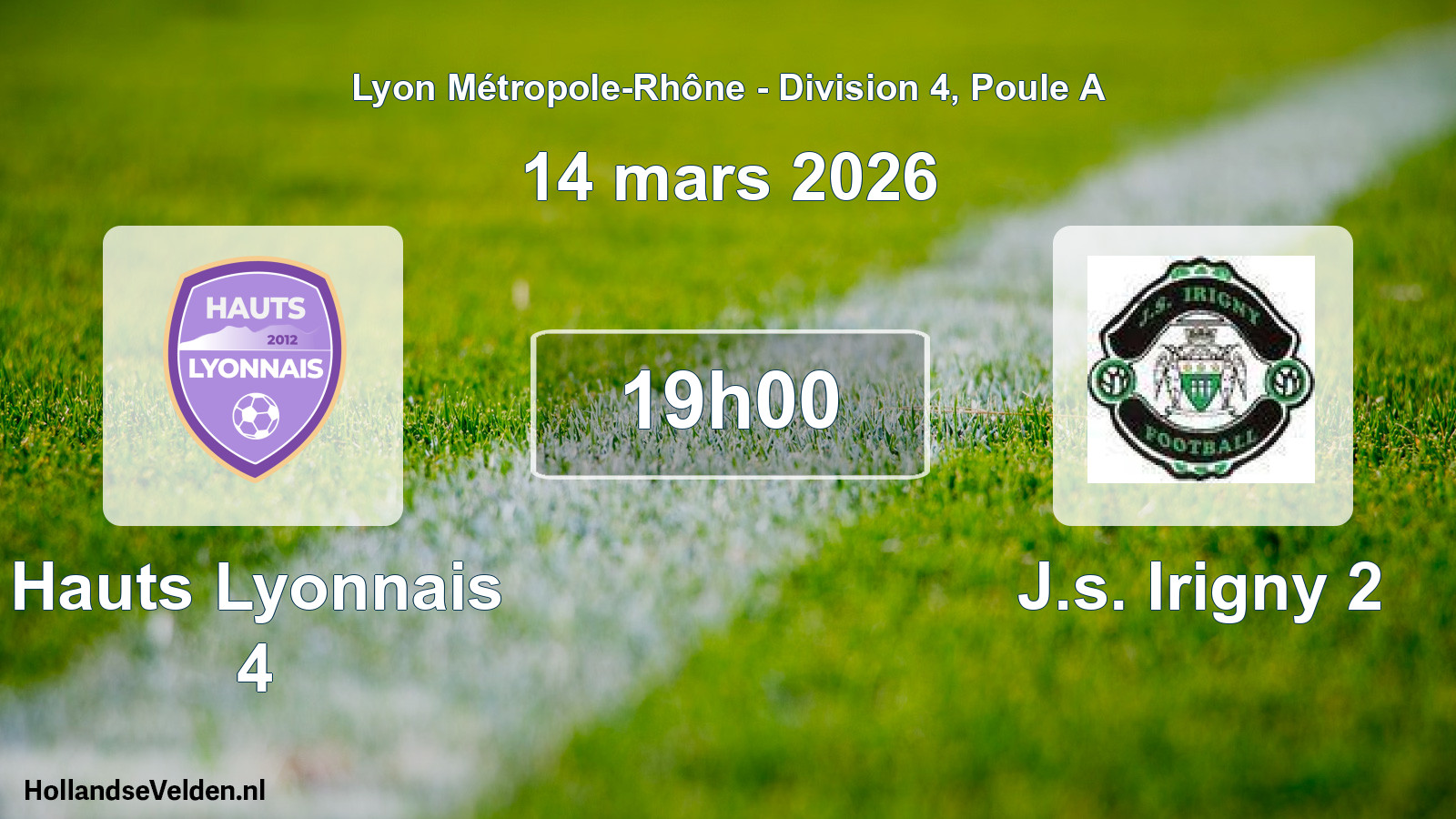 Match programmé: Hauts Lyonnais 4 - J.s. Irigny 2 (14 mars 2026)