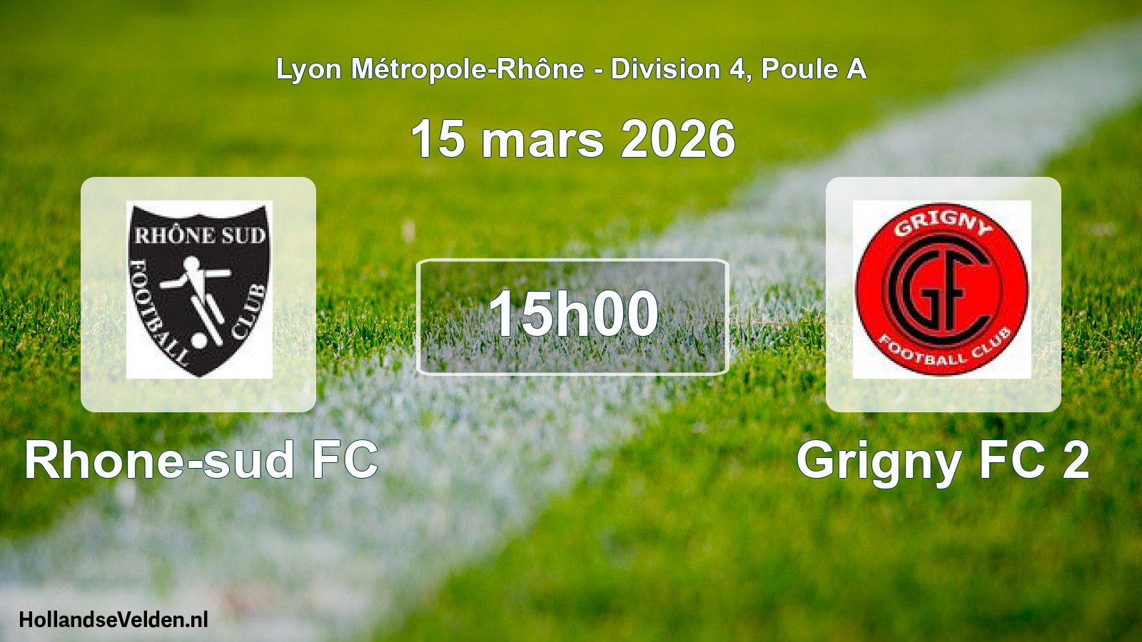 Match programmé: Rhone-sud FC - Grigny FC 2 (15 mars 2026)
