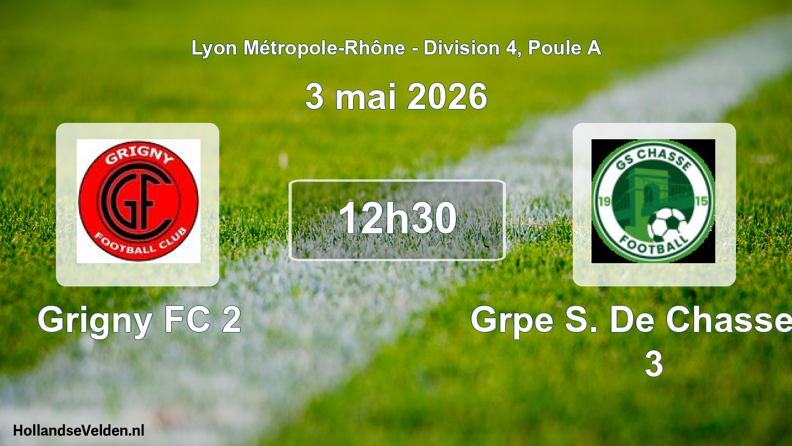 Match programmé: Grigny FC 2 - Grpe S. De Chasse S/ 3 (3 mai 2026)