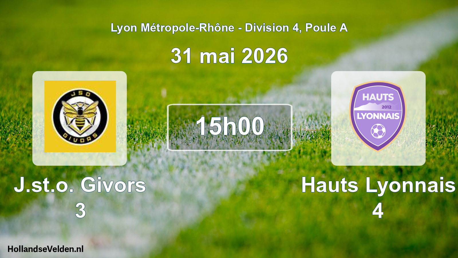 Match programmé: J.st.o. Givors 3 - Hauts Lyonnais 4 (31 mai 2026)