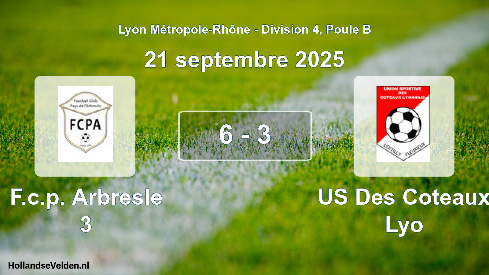 Match joué: F.c.p. Arbresle 3 - US Des Coteaux Lyo 6 - 3 (21 septembre 2025)