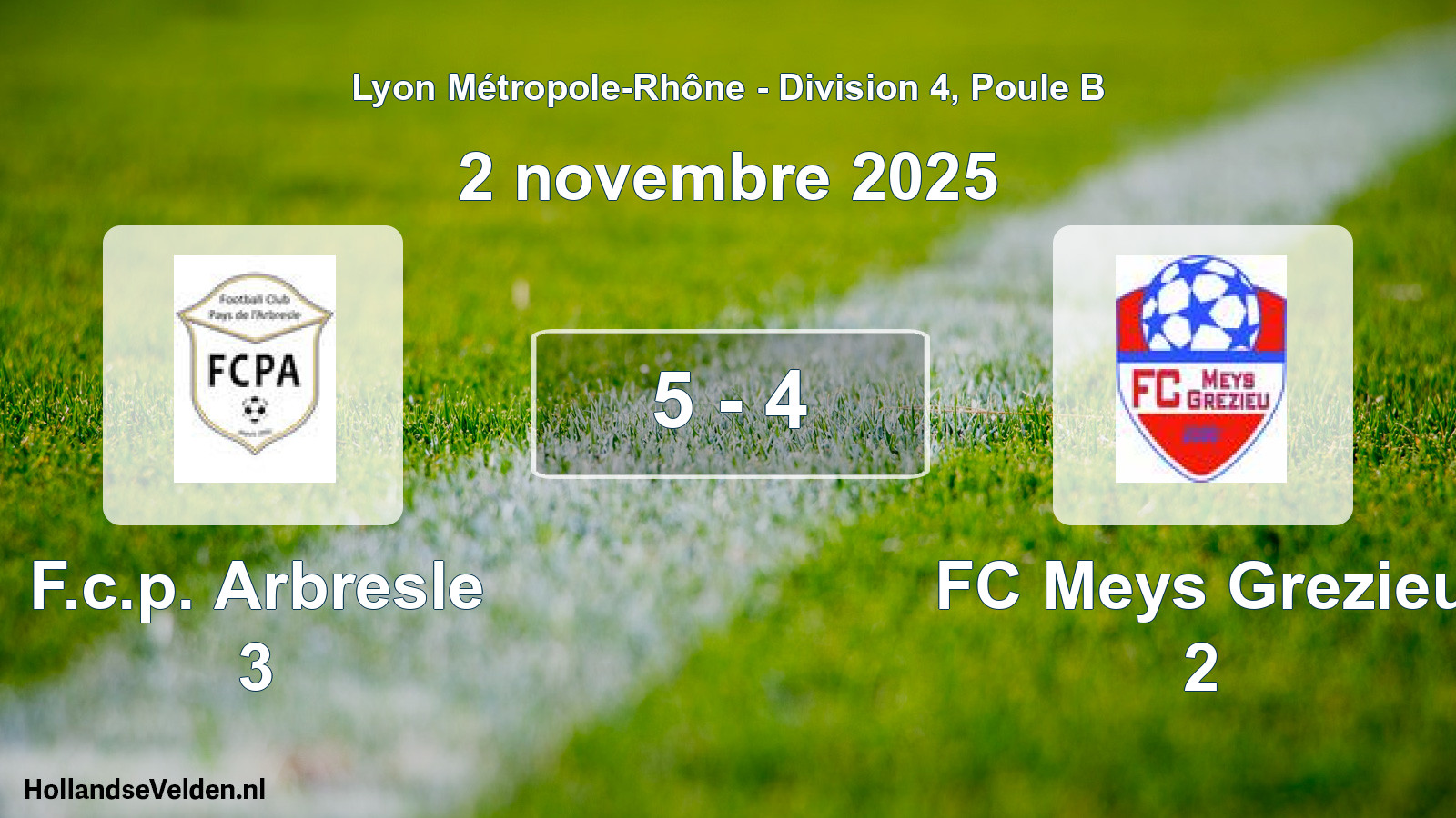 Match joué: F.c.p. Arbresle 3 - FC Meys Grezieu 2 5 - 4 (2 novembre 2025)