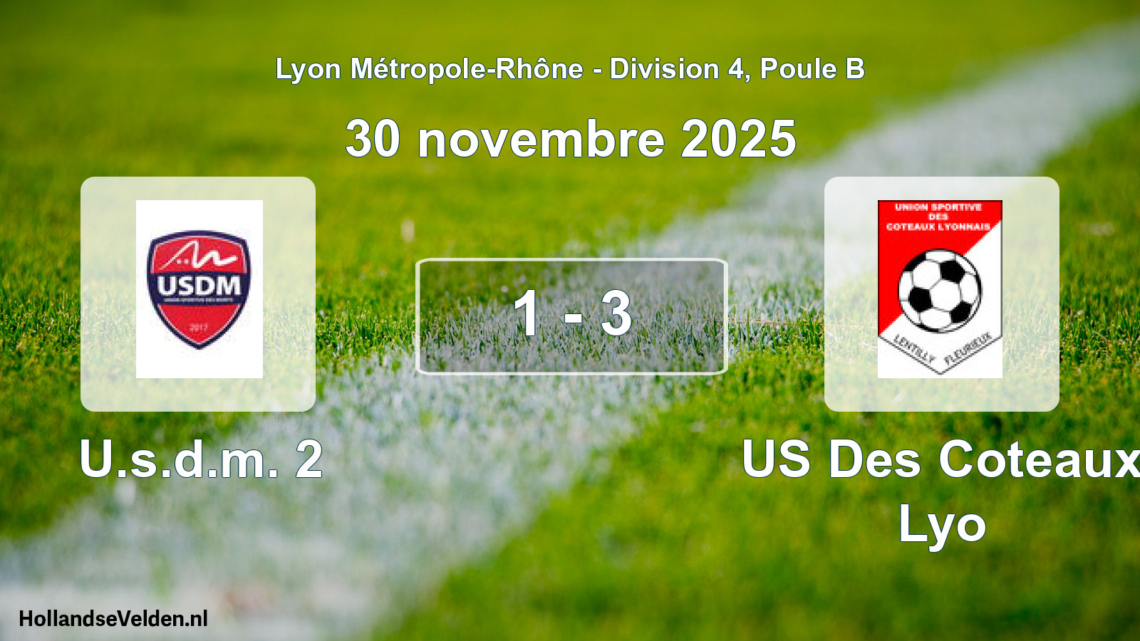 Gespeelde wedstrijd: U.s.d.m. 2 - US Des Coteaux Lyo 1 - 3 (30 november 2025)