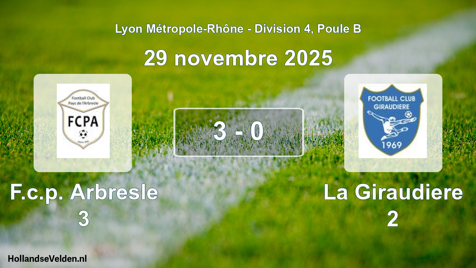 Match joué: F.c.p. Arbresle 3 - La Giraudiere 2 3 - 0 (29 novembre 2025)