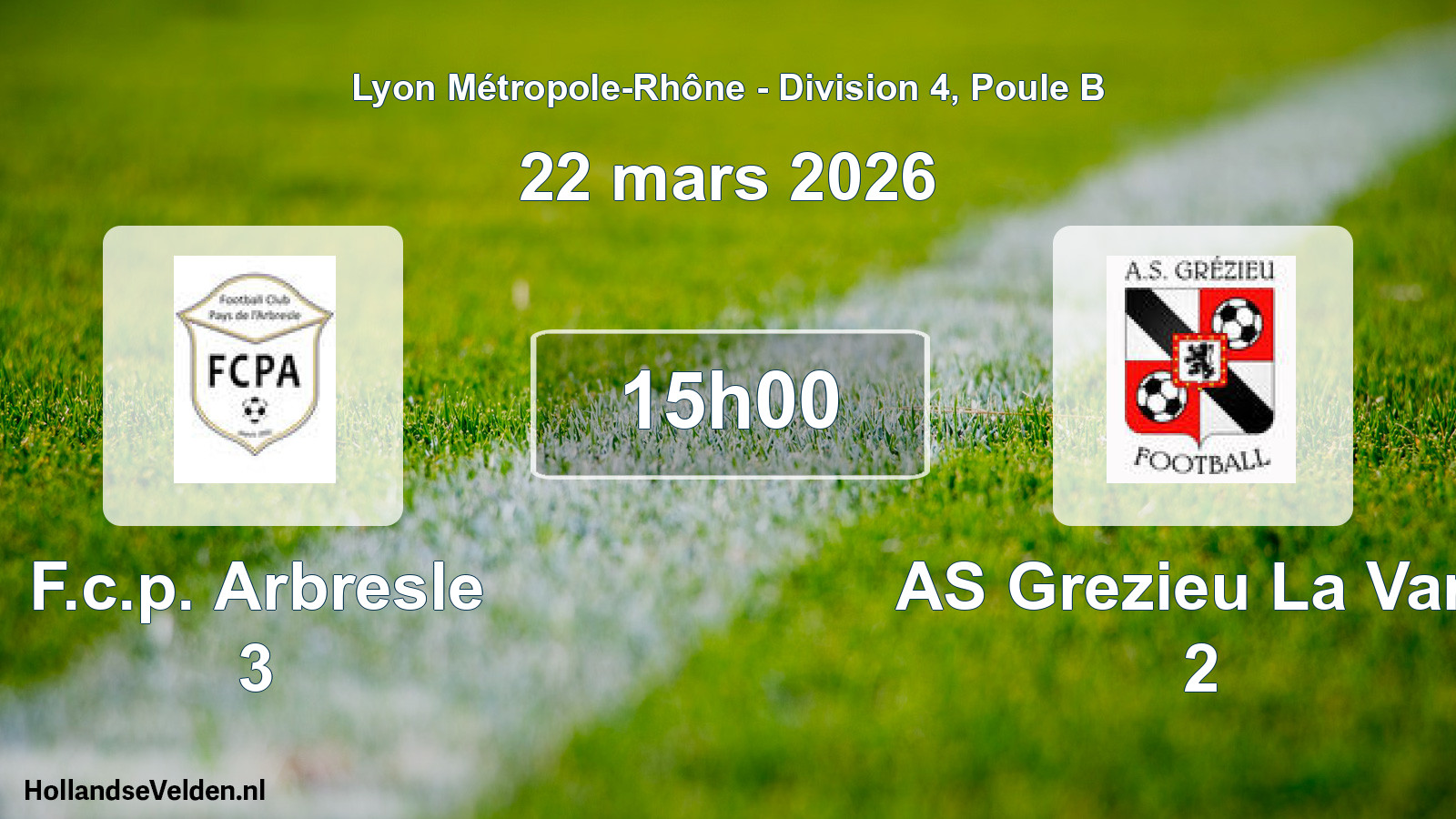 Match programmé: F.c.p. Arbresle 3 - AS Grezieu La Vare 2 (22 mars 2026)