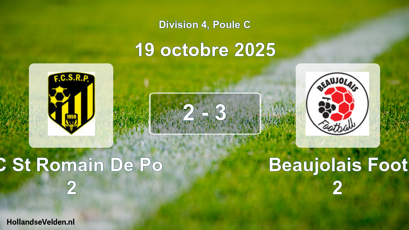 Match joué: FC St Romain De Po 2 - Beaujolais Foot 2 2 - 3 (19 octobre 2025)