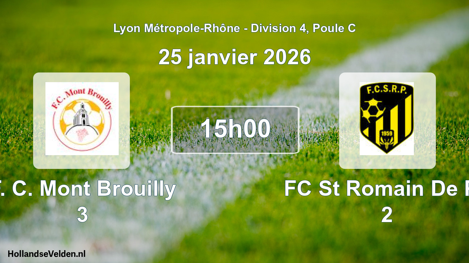 Match programmé: F. C. Mont Brouilly 3 - FC St Romain De Po 2 (25 janvier 2026)