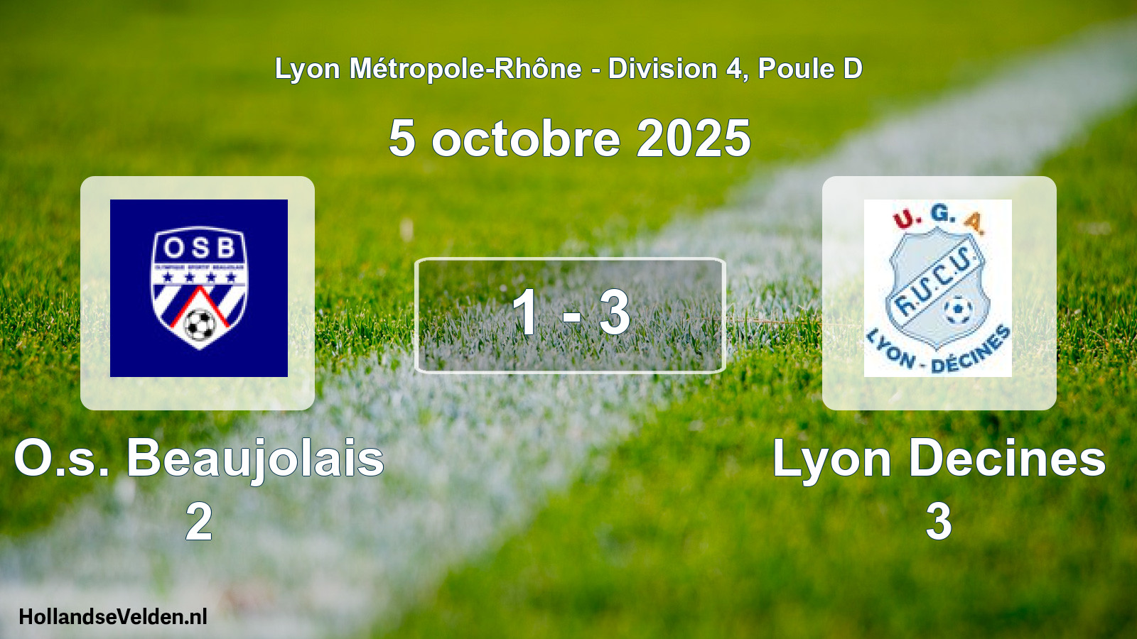 Match joué: O.s. Beaujolais 2 - Lyon Decines 3 1 - 3 (5 octobre 2025)