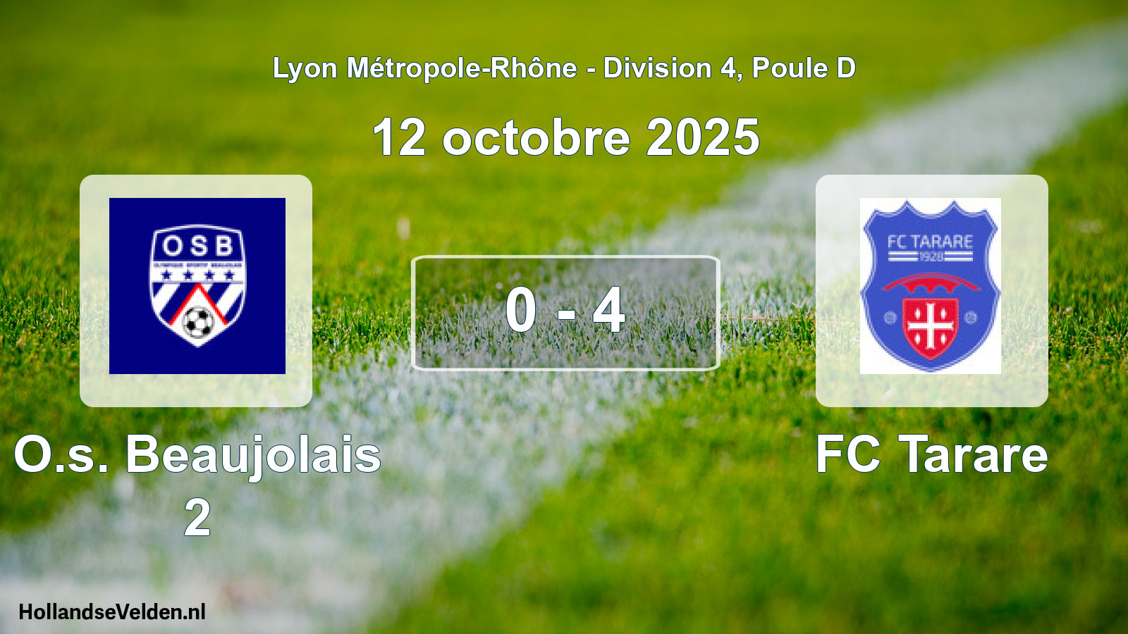 Match joué: O.s. Beaujolais 2 - FC Tarare 0 - 4 (12 octobre 2025)