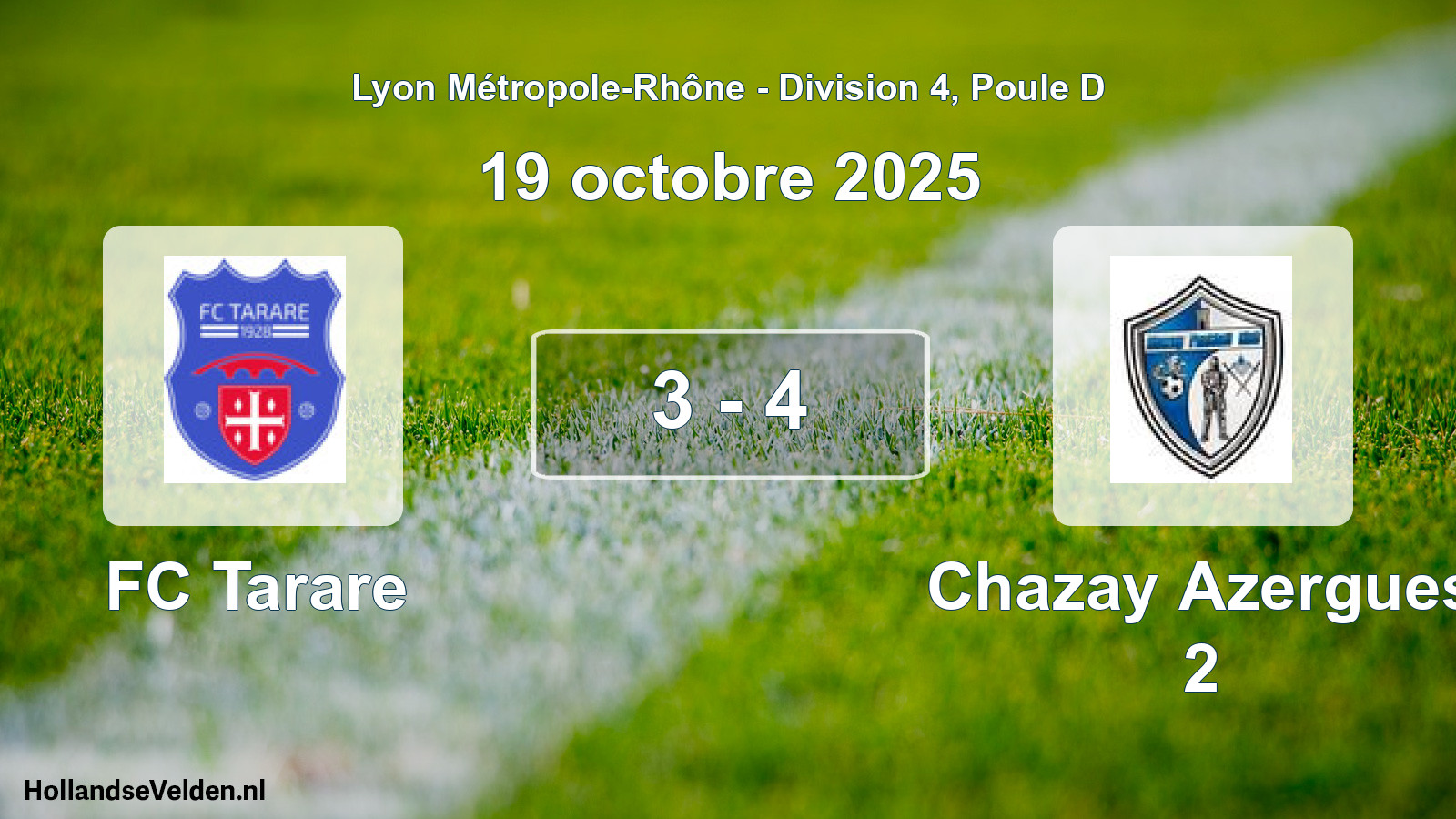Gespeelde wedstrijd: FC Tarare - Chazay Azergues 2 3 - 4 (19 oktober 2025)