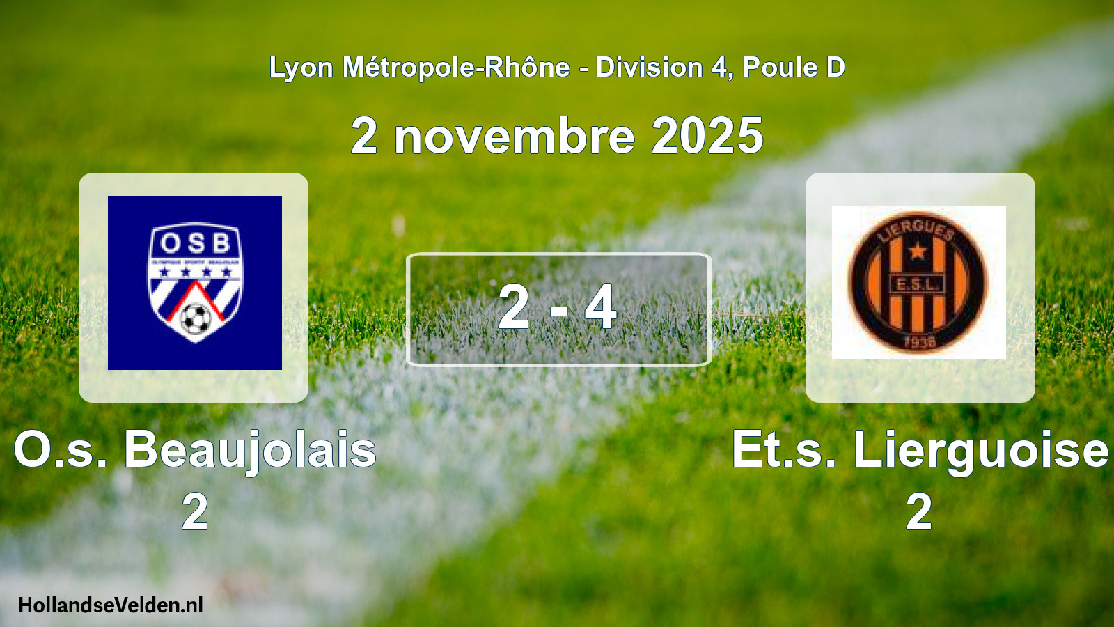 Gespeelde wedstrijd: O.s. Beaujolais 2 - Et.s. Lierguoise 2 2 - 4 (2 november 2025)