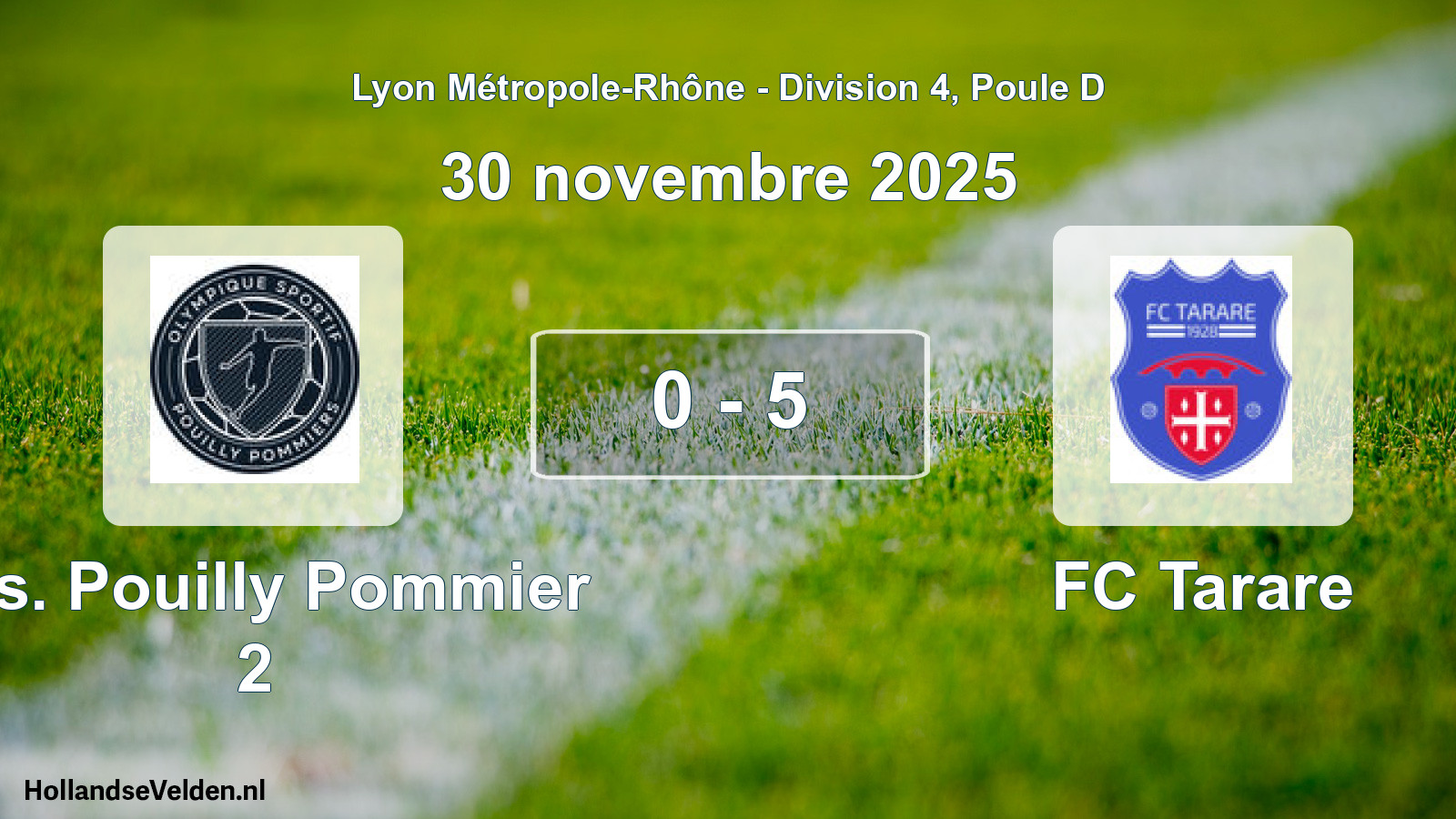 Gespeelde wedstrijd: O.s. Pouilly Pommier 2 - FC Tarare 0 - 5 (30 november 2025)