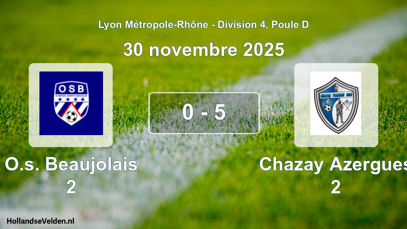 Gespeelde wedstrijd: O.s. Beaujolais 2 - Chazay Azergues 2 0 - 5 (30 november 2025)