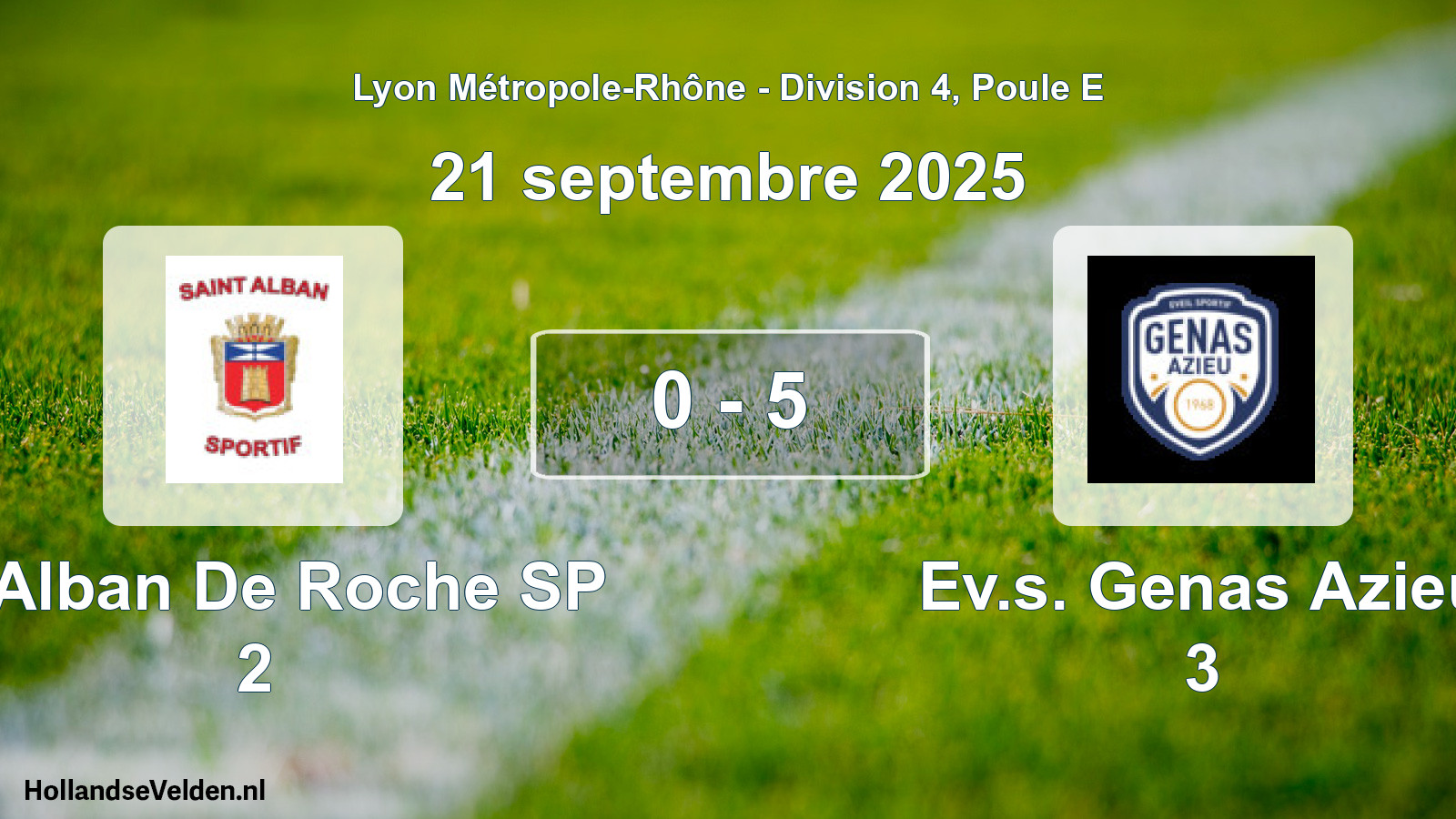 Gespeelde wedstrijd: St Alban De Roche SP 2 - Ev.s. Genas Azieu 3 0 - 5 (21 september 2025)