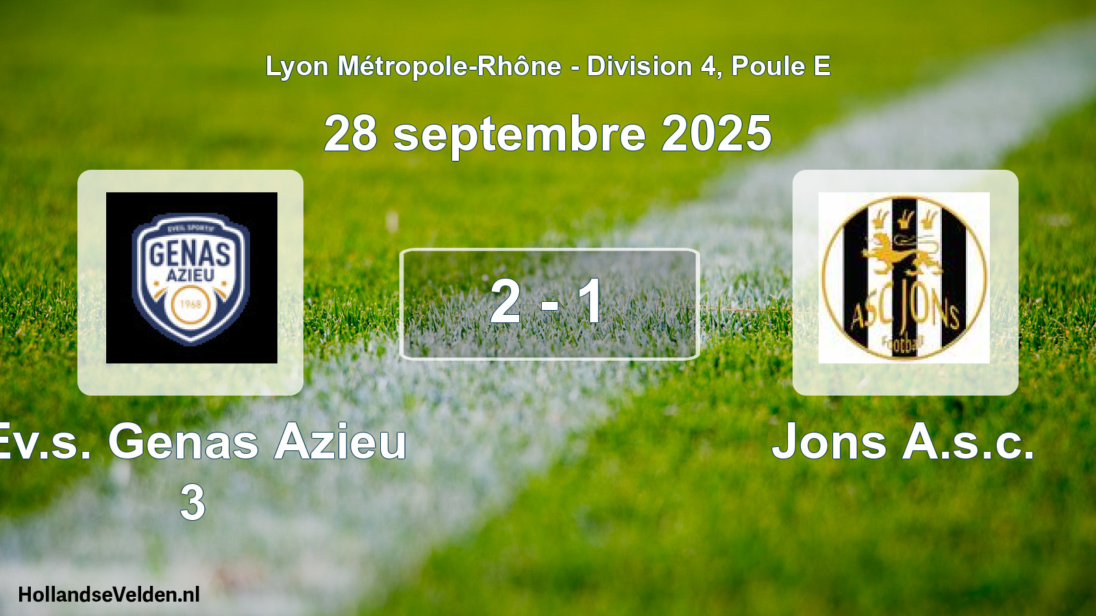 Gespeelde wedstrijd: Ev.s. Genas Azieu 3 - Jons A.s.c. 2 - 1 (28 september 2025)