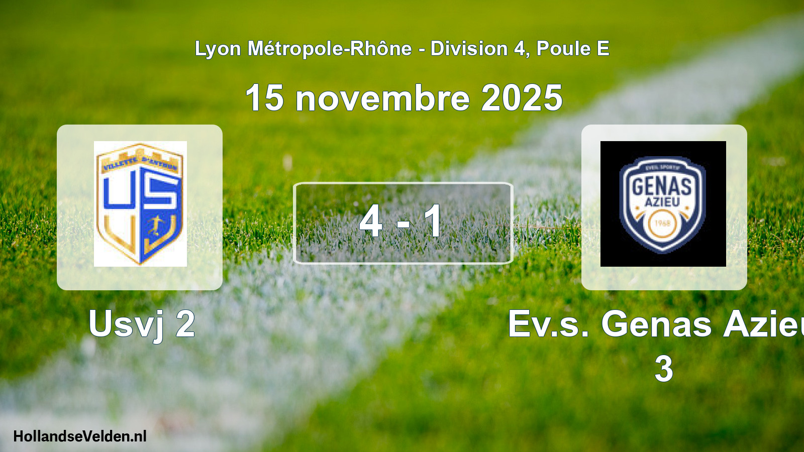 Gespeelde wedstrijd: Usvj 2 - Ev.s. Genas Azieu 3 4 - 1 (15 november 2025)