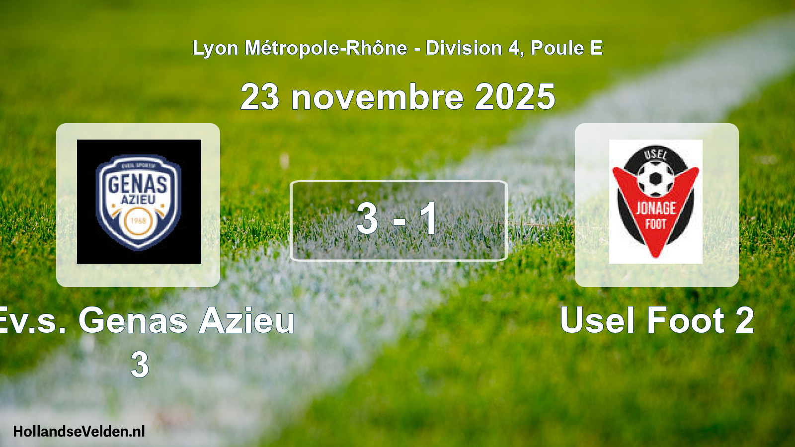 Gespeelde wedstrijd: Ev.s. Genas Azieu 3 - Usel Foot 2 3 - 1 (23 november 2025)