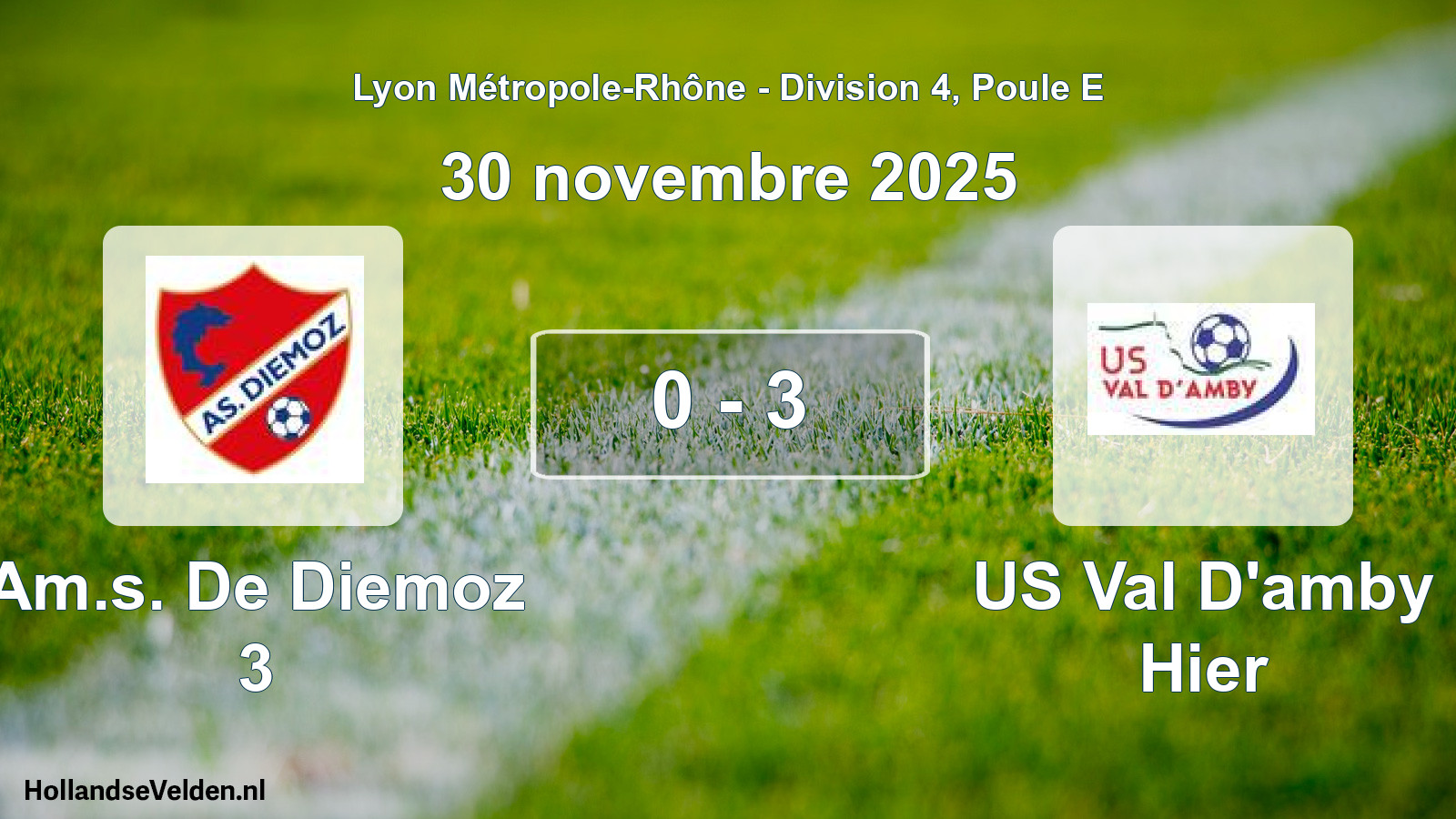 Gespeelde wedstrijd: Am.s. De Diemoz 3 - US Val D'amby Hier 0 - 3 (30 november 2025)