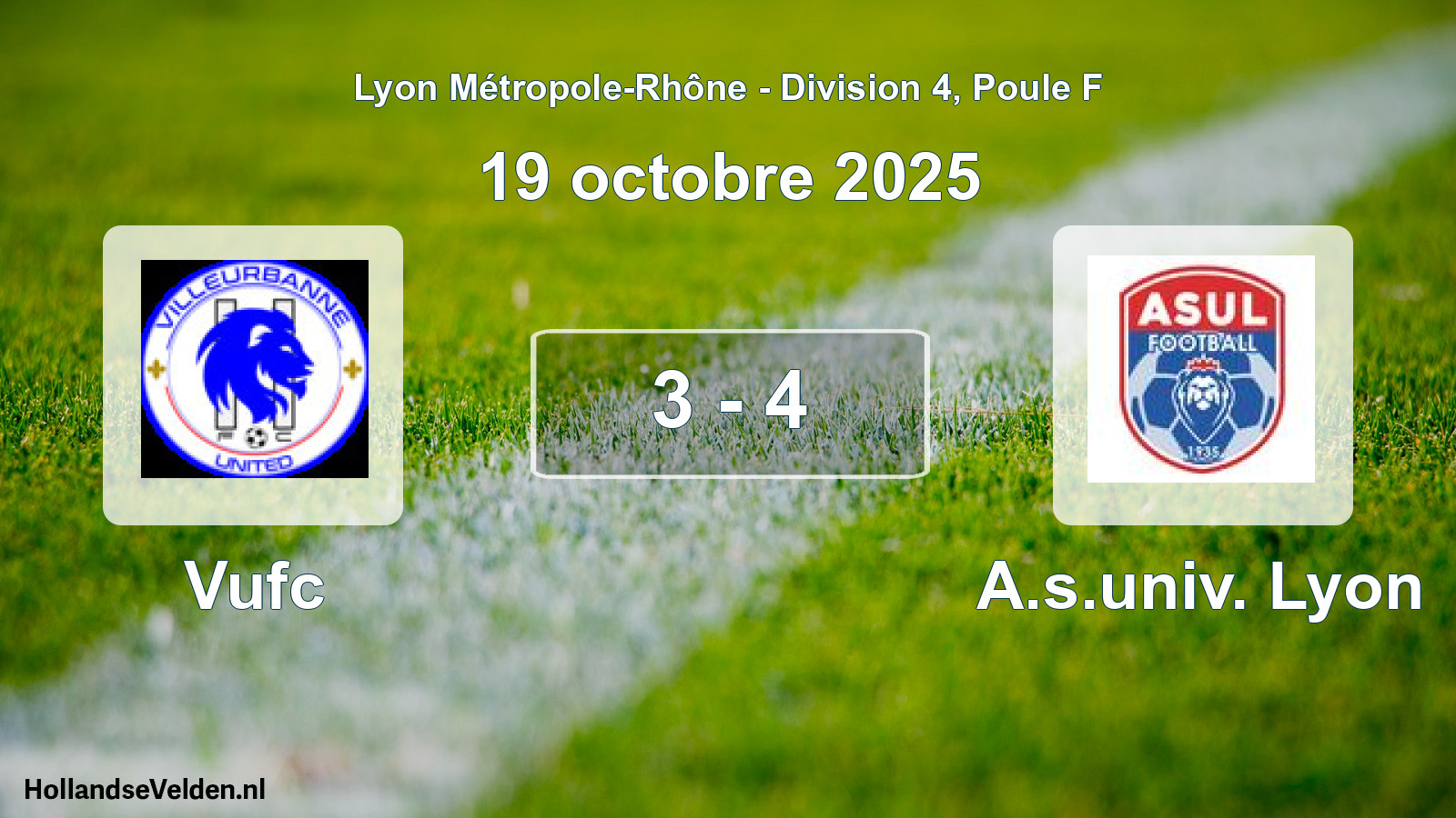 Gespeelde wedstrijd: Vufc - A.s.univ. Lyon 3 - 4 (19 oktober 2025)