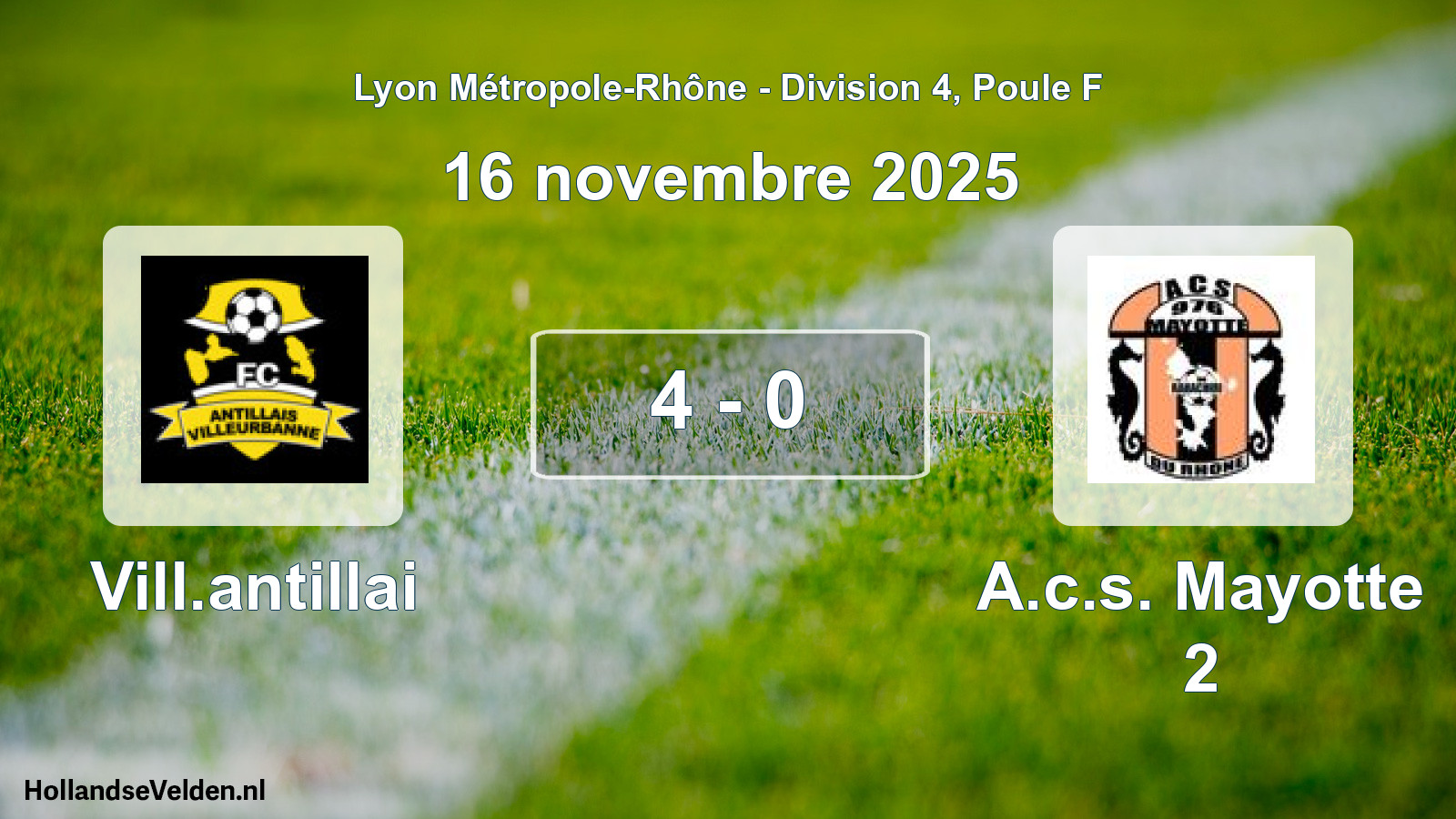 Match joué: Vill.antillai - A.c.s. Mayotte 2 4 - 0 (16 novembre 2025)