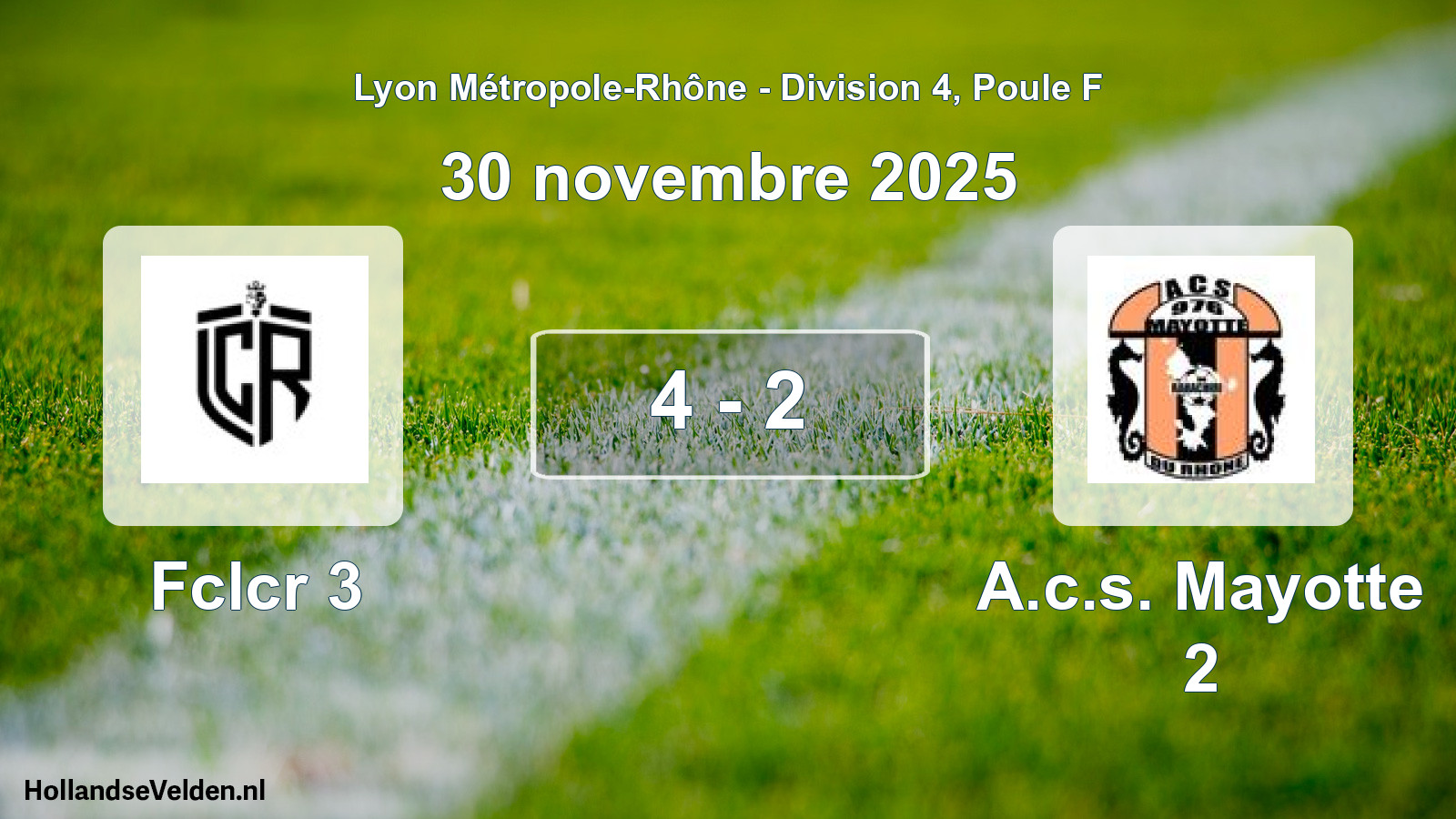 Gespeelde wedstrijd: Fclcr 3 - A.c.s. Mayotte 2 4 - 2 (30 november 2025)