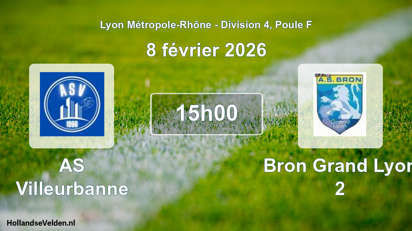 Match programmé: AS Villeurbanne - Bron Grand Lyon 2 (8 février 2026)