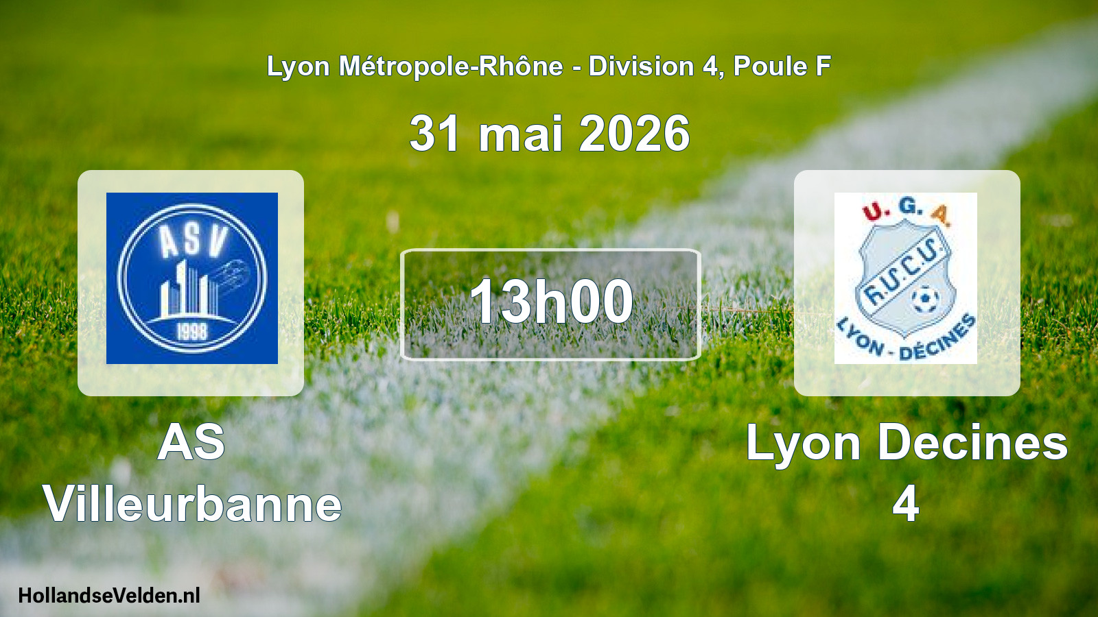 Match programmé: AS Villeurbanne - Lyon Decines 4 (31 mai 2026)
