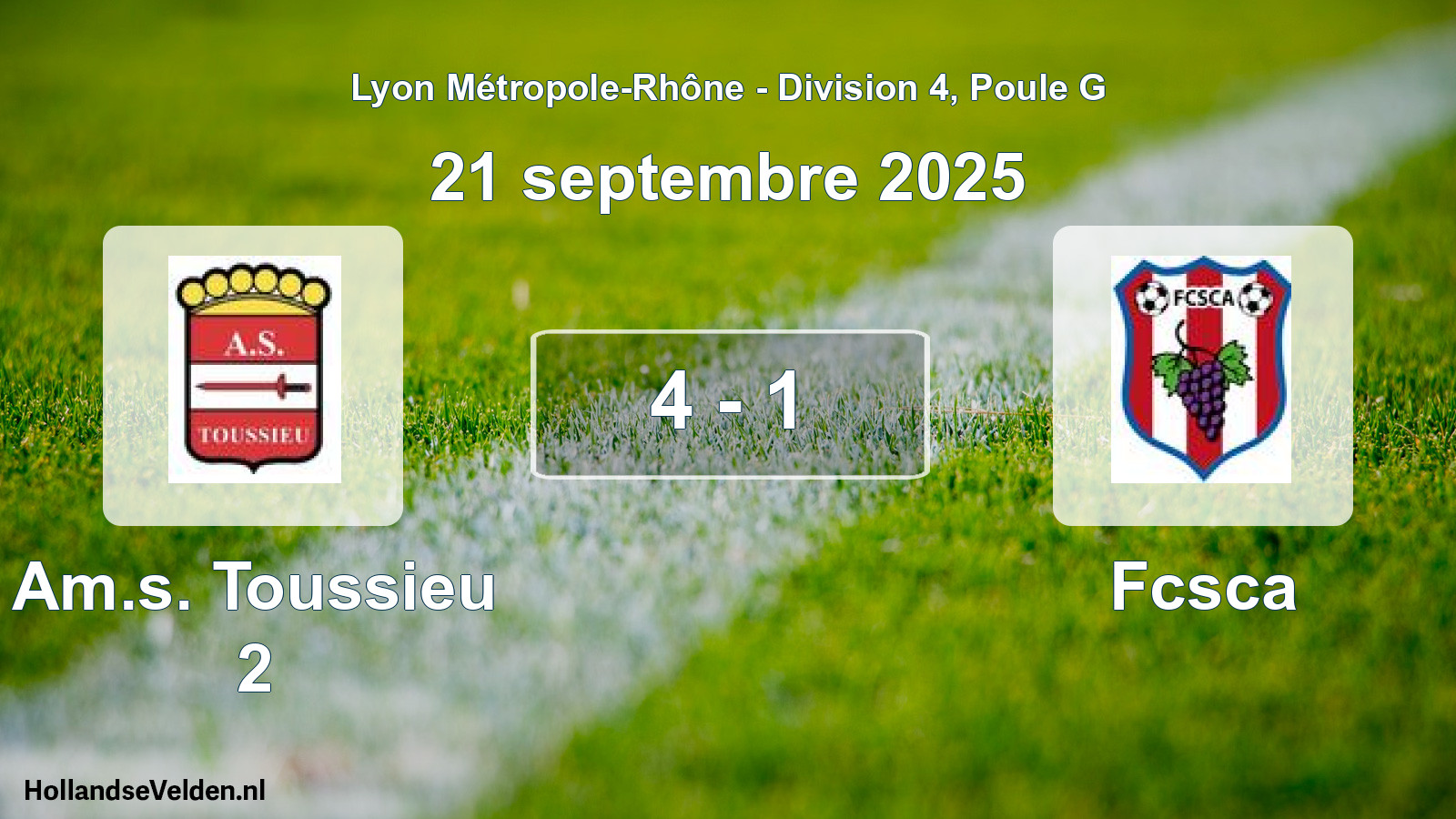 Gespeelde wedstrijd: Am.s. Toussieu 2 - Fcsca 4 - 1 (21 september 2025)
