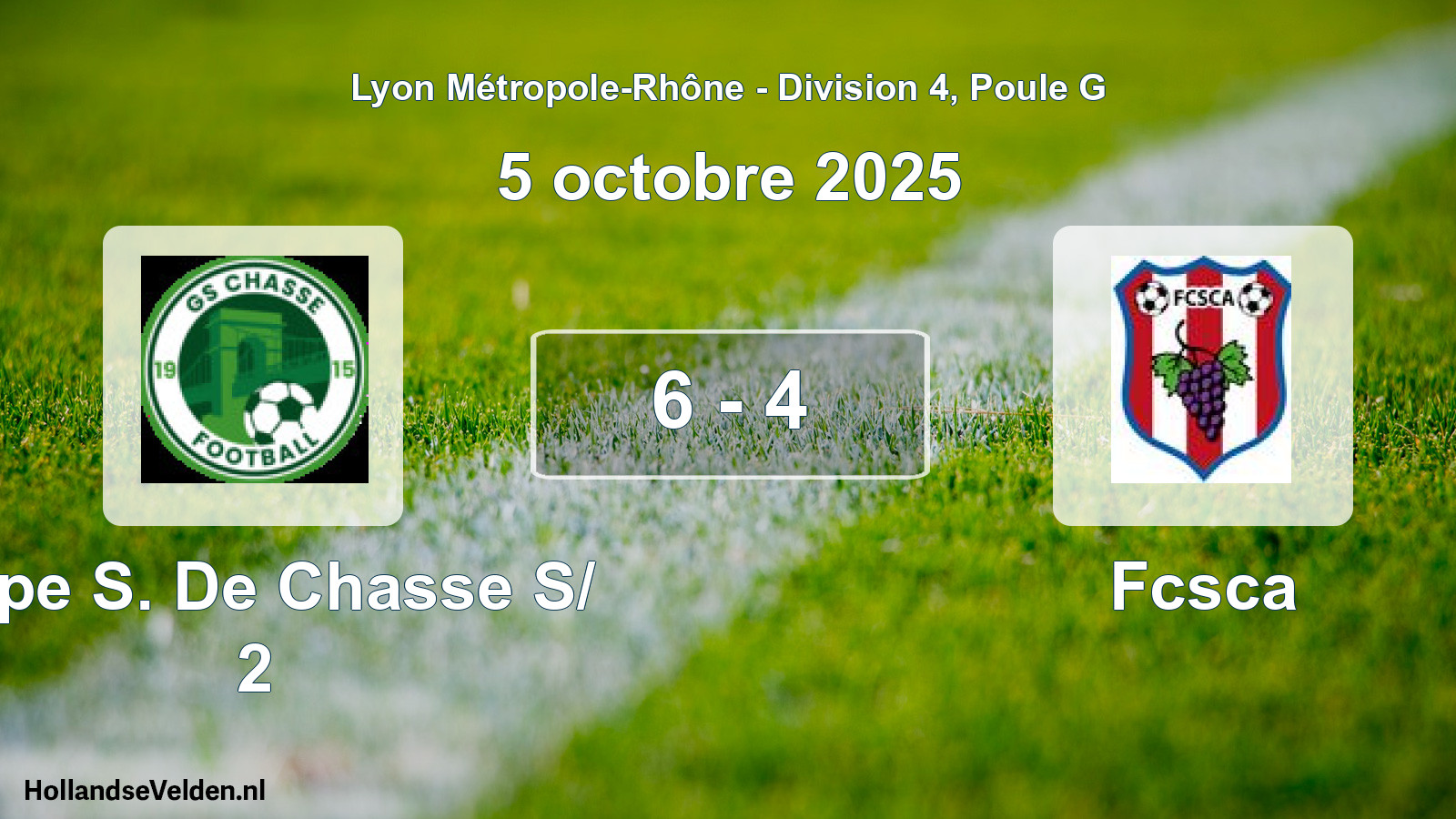 Gespeelde wedstrijd: Grpe S. De Chasse S/ 2 - Fcsca 6 - 4 (5 oktober 2025)