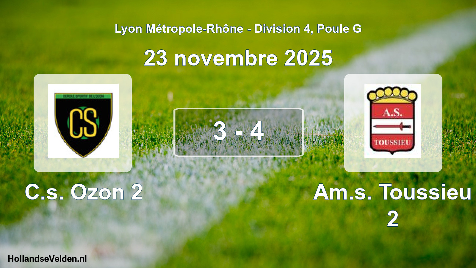 Gespeelde wedstrijd: C.s. Ozon 2 - Am.s. Toussieu 2 3 - 4 (23 november 2025)