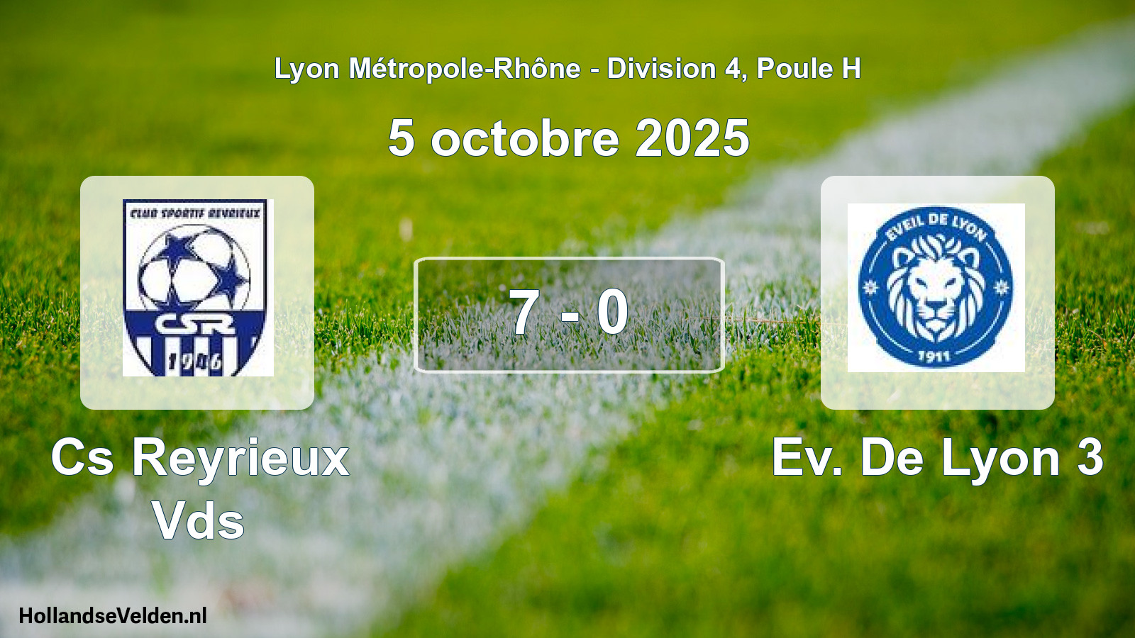 Match joué: Cs Reyrieux Vds - Ev. De Lyon 3 7 - 0 (5 octobre 2025)