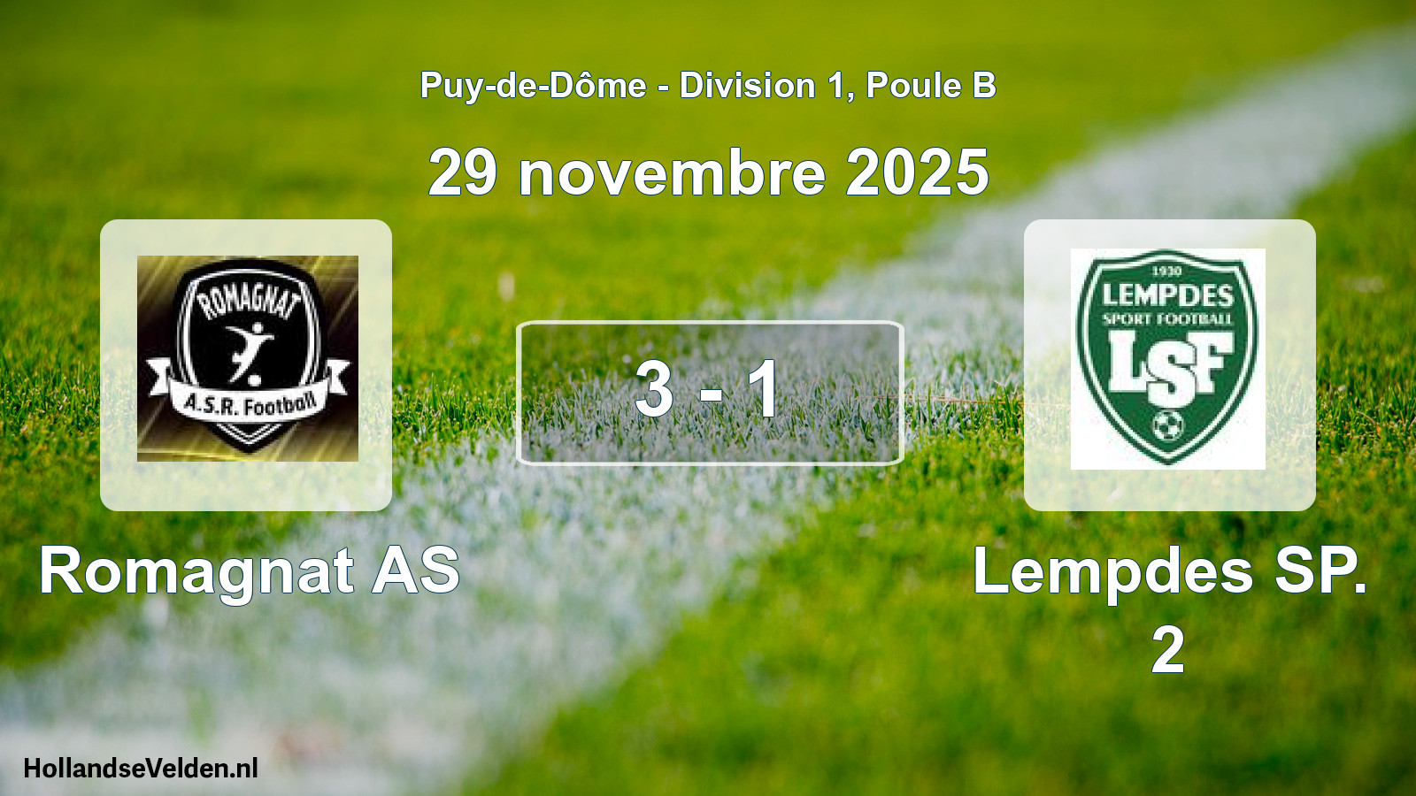 Match joué: Romagnat AS - Lempdes SP. 2 3 - 1 (29 novembre 2025)