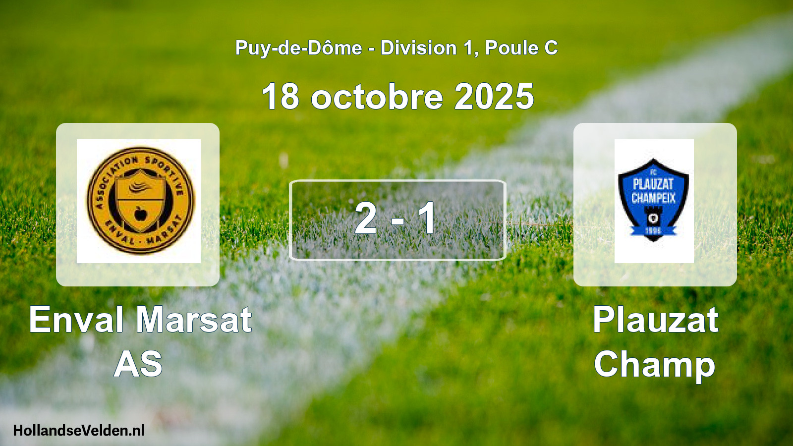 Match joué: Enval Marsat AS - Plauzat Champ 2 - 1 (18 octobre 2025)