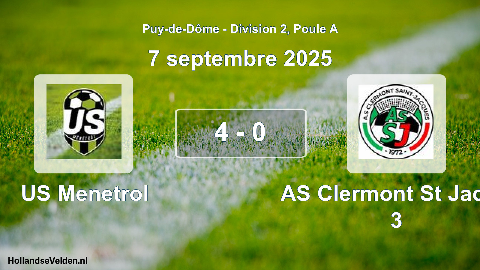 Gespeelde wedstrijd: US Menetrol - AS Clermont St Jacqu 3 4 - 0 (7 september 2025)