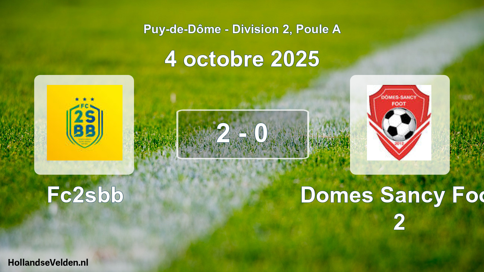 Match joué: Fc2sbb - Domes Sancy Foot 2 2 - 0 (4 octobre 2025)