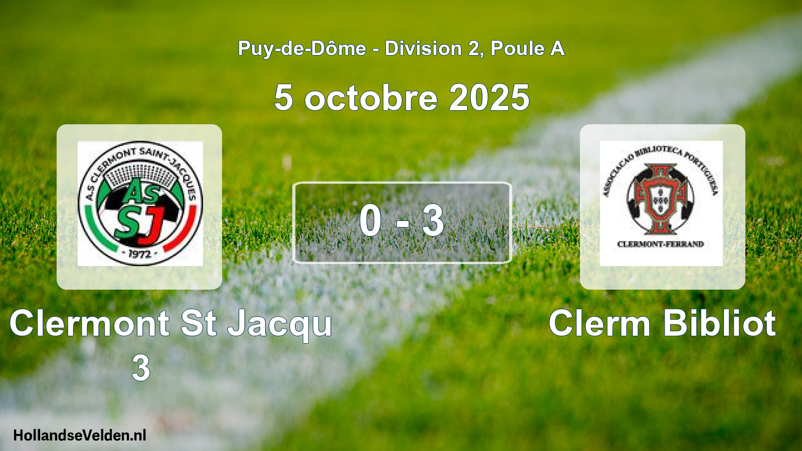 Gespeelde wedstrijd: AS Clermont St Jacqu 3 - Clerm Bibliot 0 - 3 (5 oktober 2025)